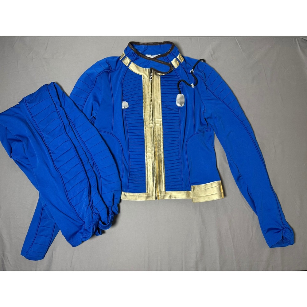 Miccostumes Fallout Vault 111 Cosplay Costume Set Blue Gold Jacket Leggings Med